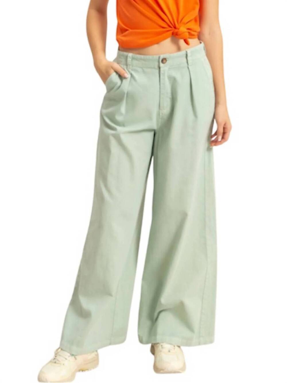 NEW DOUBLE ZERO high waist basic wide leg pants in mint